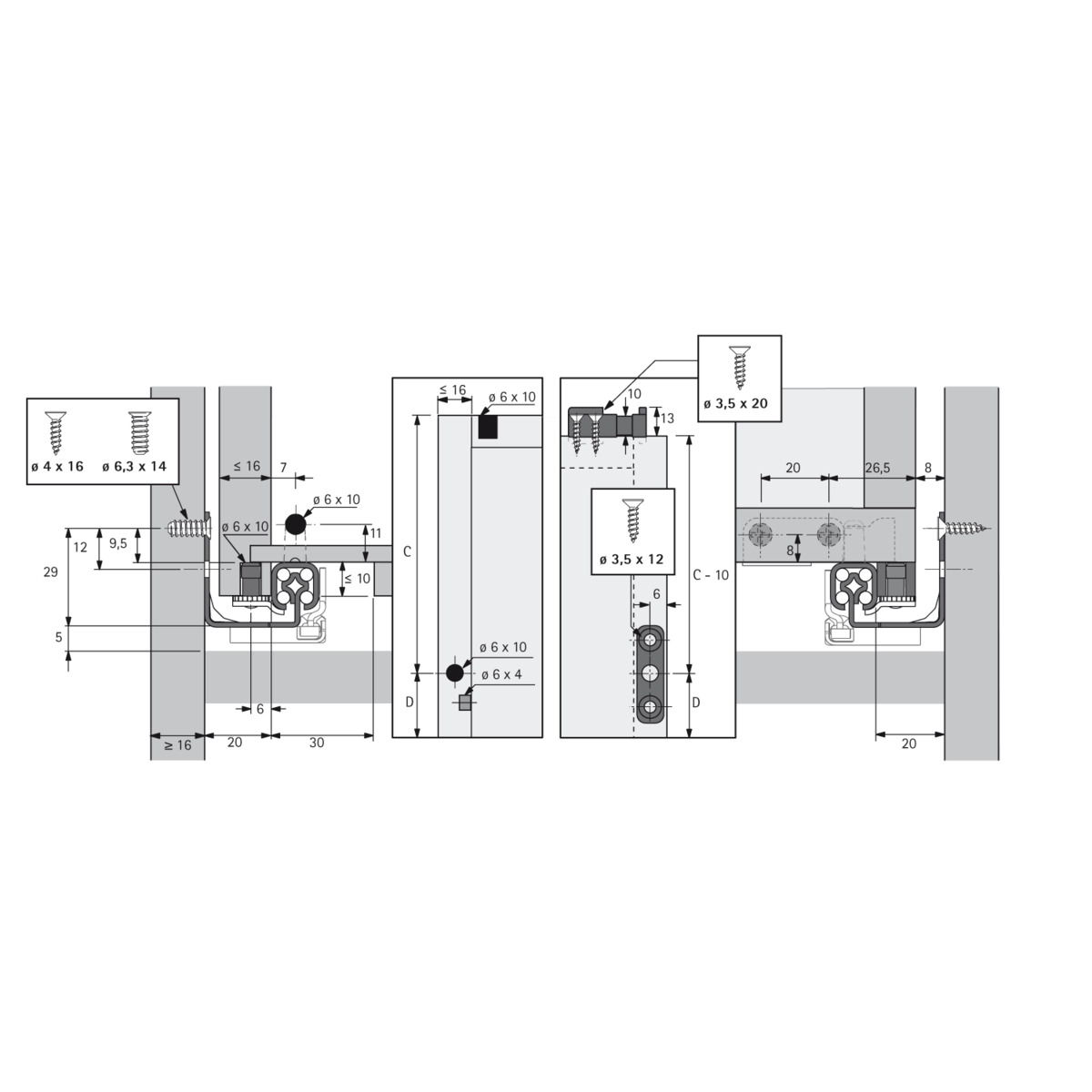 НАПРАВЛЯЮЩАЯ QUADRO 25 HD, 25 КГ, NL550, ЧАСТИЧНОГО ВЫДВИЖЕНИЯ, EB20, ПРАВАЯ